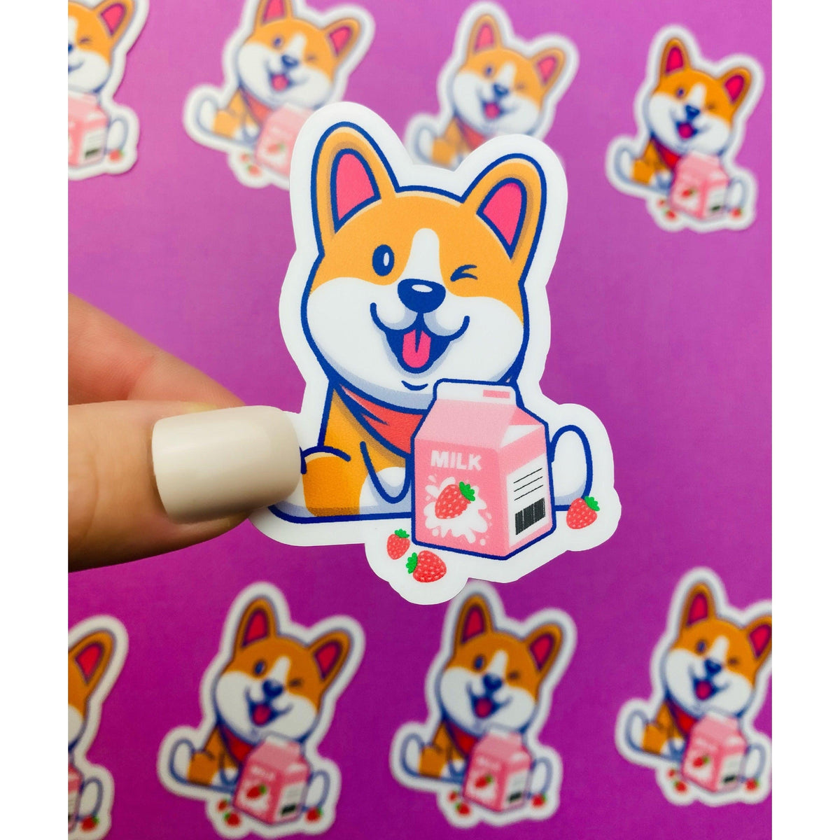 Corgie Strawberry Milk Sticker