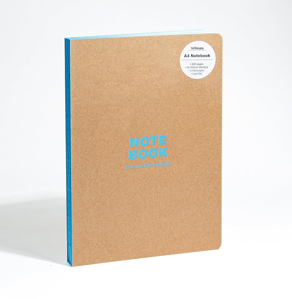 teNeues - A4 Notebook: Kraft and Neon Blue, Hardcover - 230 Lined Pages with Lay Flat Binding: Large Format Hardcover A4 Style Notebook with Special Features